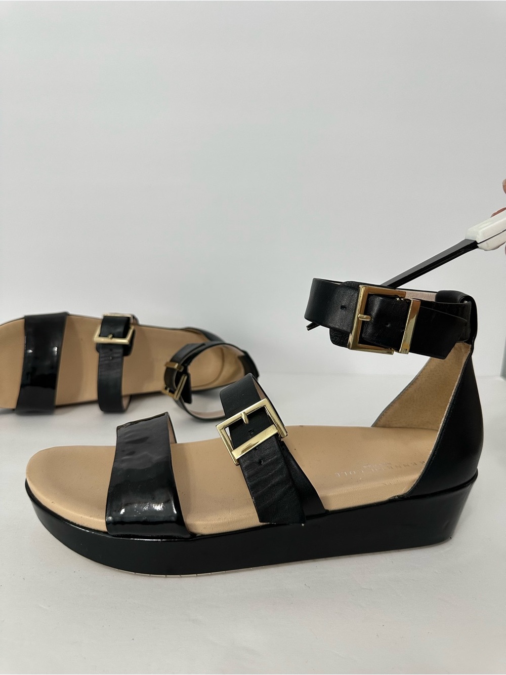 Kenneth Cole Womens Leather Chunky Platform Gladiator Sandals 10 Strappy Buckle